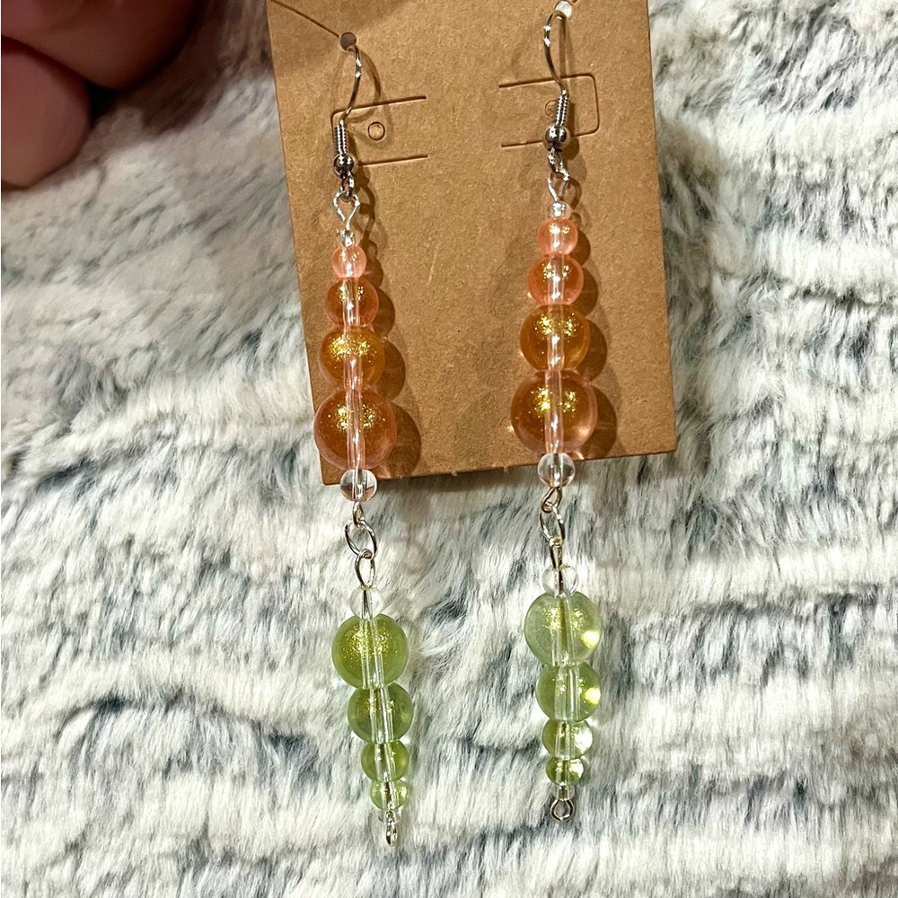Elegant Multicolor Beaded Dangle Silver Earrings